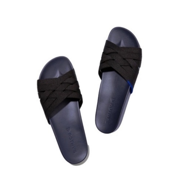 Rothy’s Navy Blue & Black The Slide Night Sky Flat Sandals Size 8